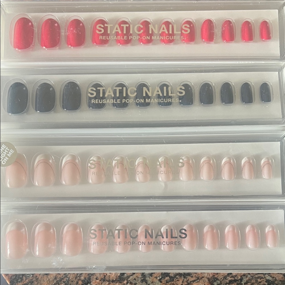 Reusable Press-On Nails Set - Red, Black, Nude